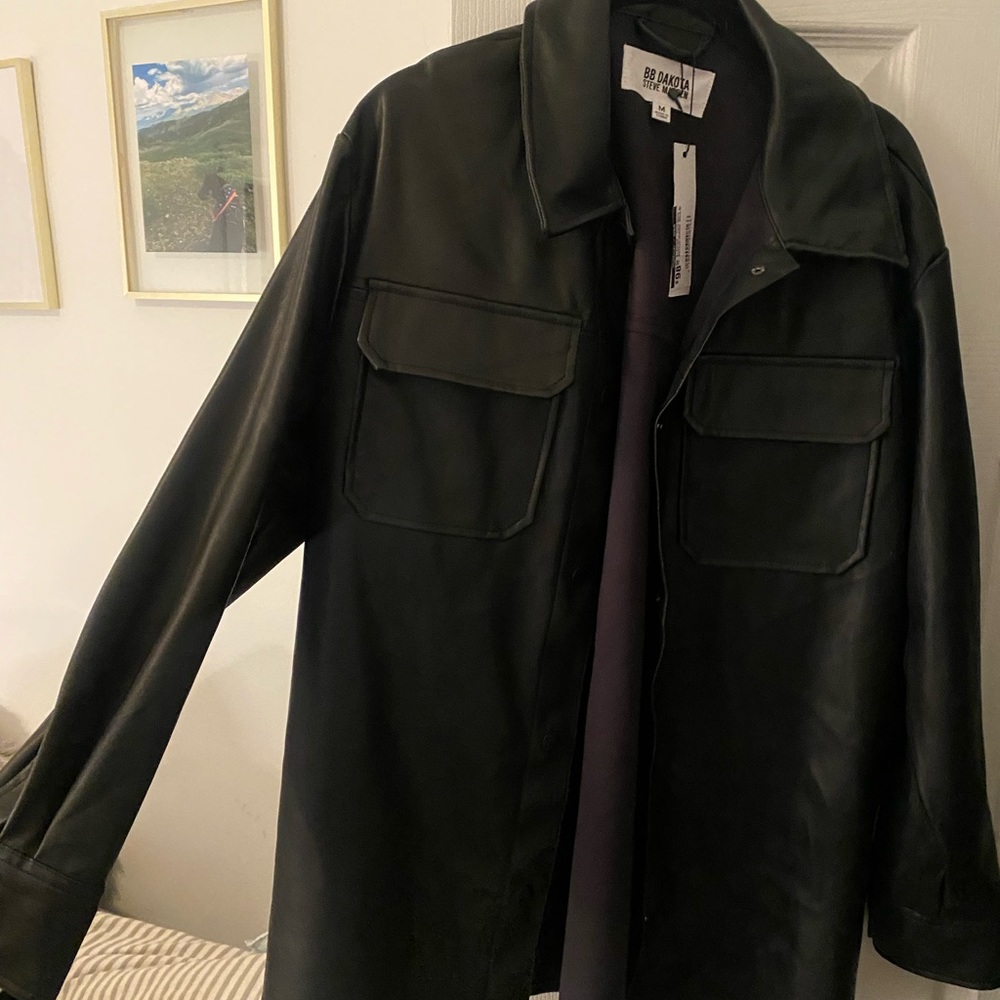 Brand new, never worn. Too big for me. Black leather Oversized shirt.
